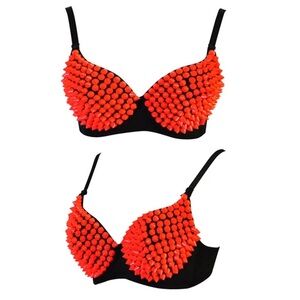Spiked Black and Orange Bra